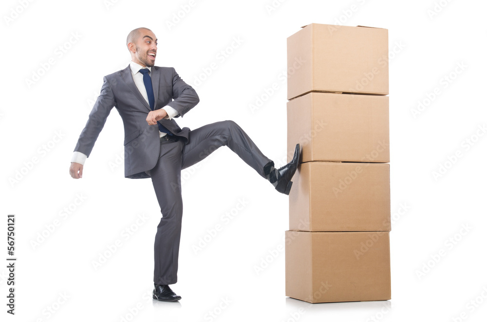 Businessman with box isolated on the white Businessman with box isolated on the white