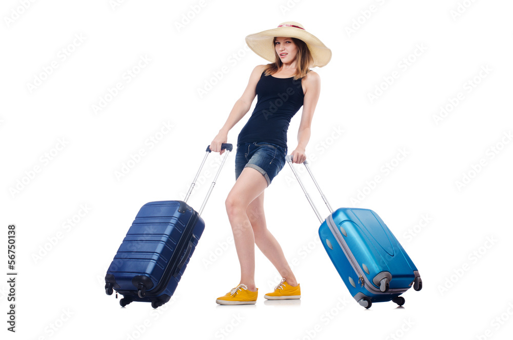 Young girl travelling isolated on the white Young girl travelling isolated on the white