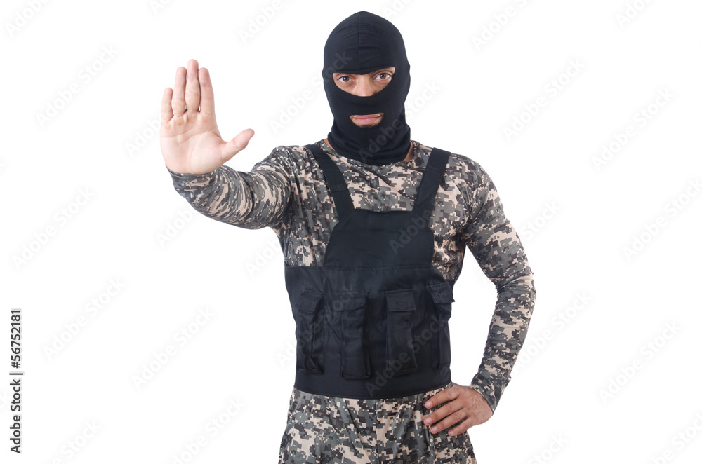 Soldier in camouflage isolated on white Soldier in camouflage isolated on white