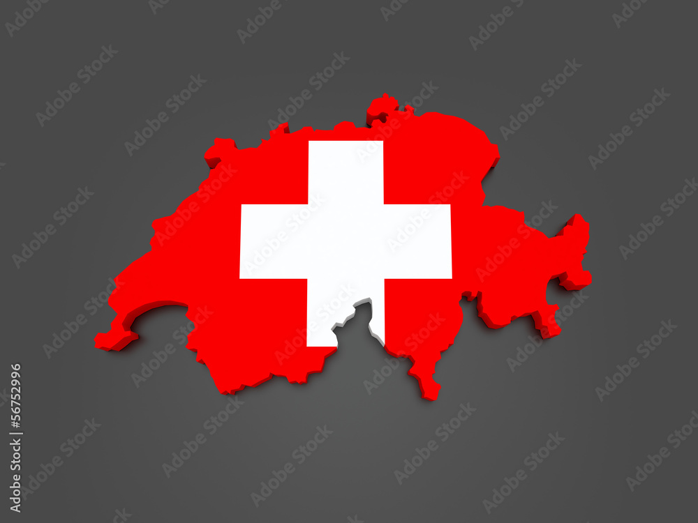 Three-dimensional map of Switzerland.