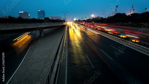 From day to night freeway traffic,Beijing,China