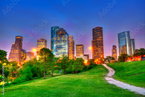 Houston Texas modern skyline at sunset twilight on park © lunamarina