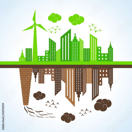 Illustration of eco and polluted city