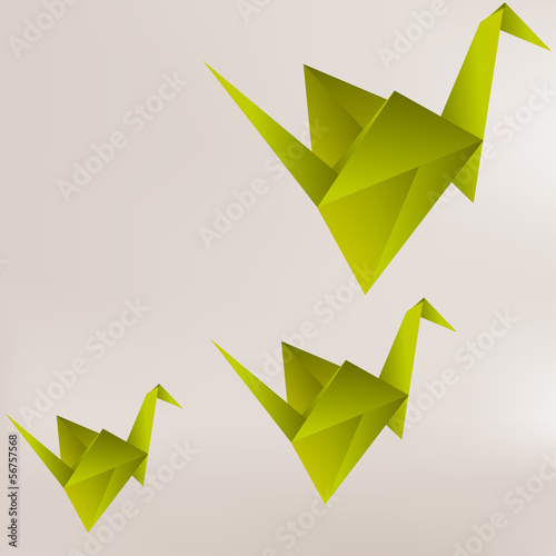 Origami paper bird on abstract background