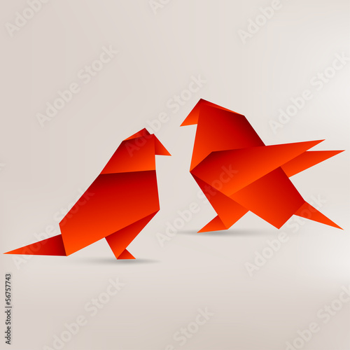 Origami paper bird on abstract background