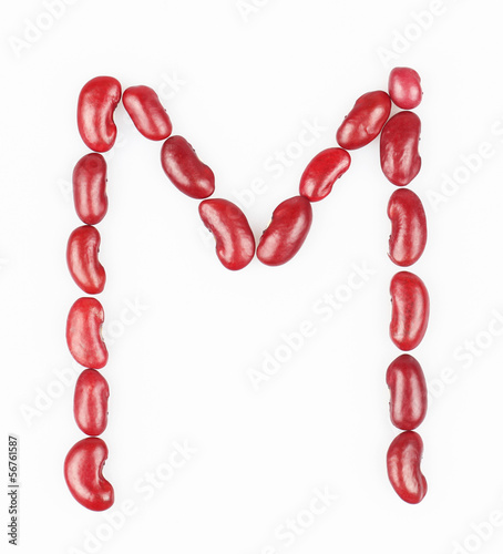 letter M made of red bean on white background