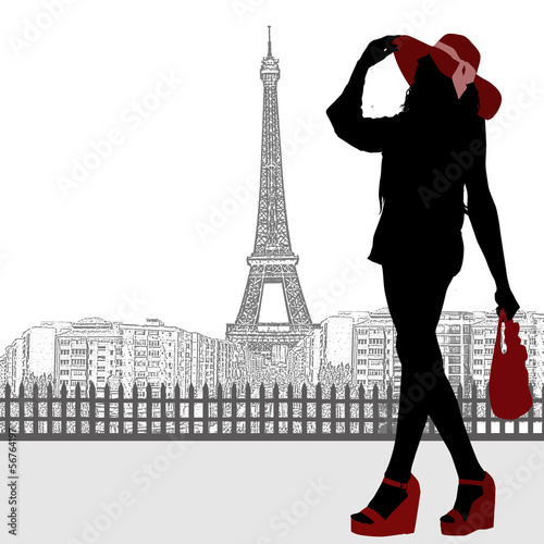 Woman silhouette and Paris skyline poster © Balint Radu