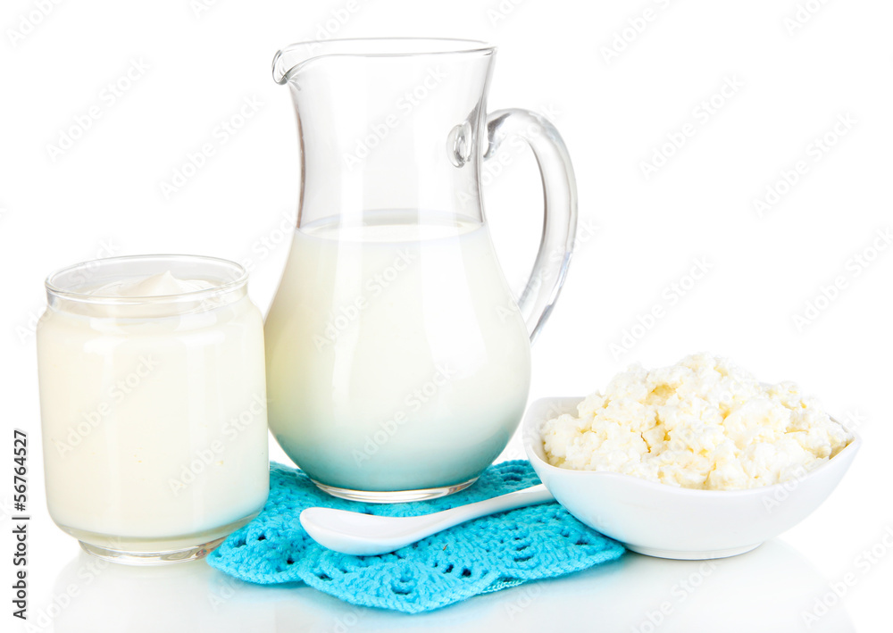 Fresh dairy products isolated on white Fresh dairy products isolated on white