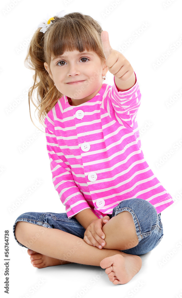Little girl sitting on floor isolated on white Little girl sitting on floor isolated on white