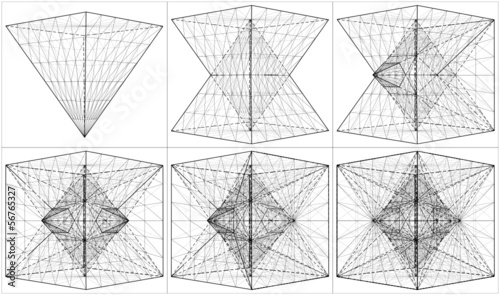 Creation Of Cube And Pyramid On Its Six Sides Vector