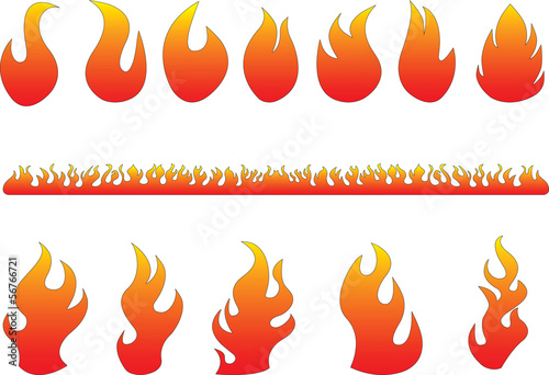 Set of flames illustrated on white background