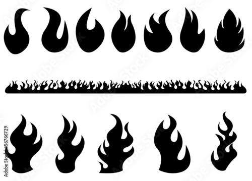 Set of flames illustrated on white background