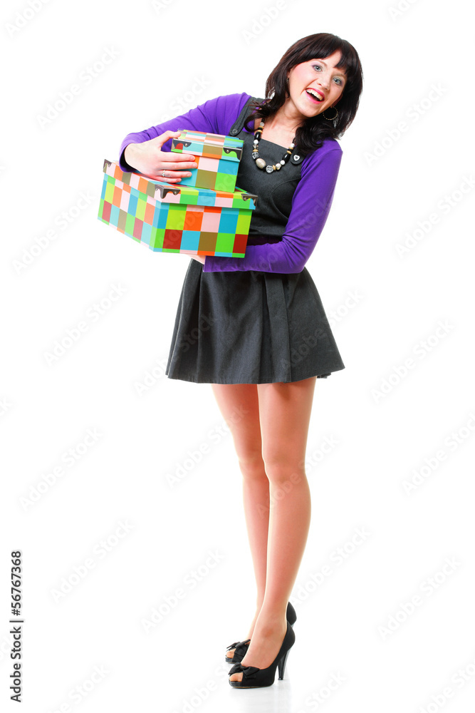 Woman carrying moving boxesYoung woman box isolated Woman carrying moving boxesYoung woman box isolated