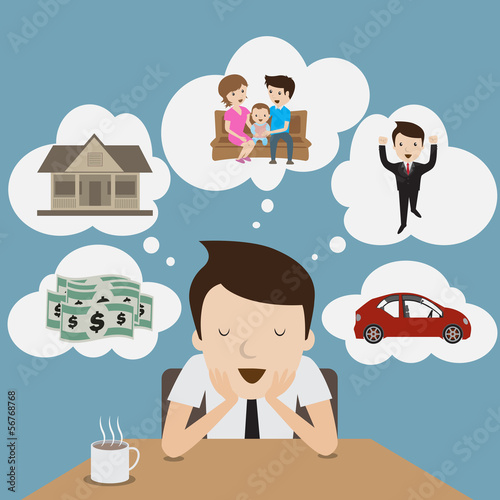 Businessman dream at coffee break. Cartoon Vector.