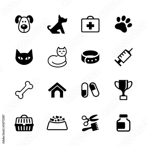Fototapeta Naklejka Na Ścianę i Meble -  Set 16 icons - pets, vet clinic, veterinary medicine