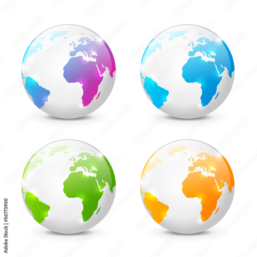 Set of glossy Earth globe icons