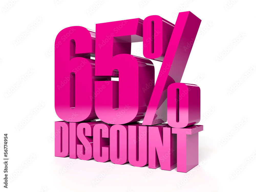 65 percent discount. Pink shiny text. Concept 3D illustration. 65 percent discount. Pink shiny text. Concept 3D illustration.