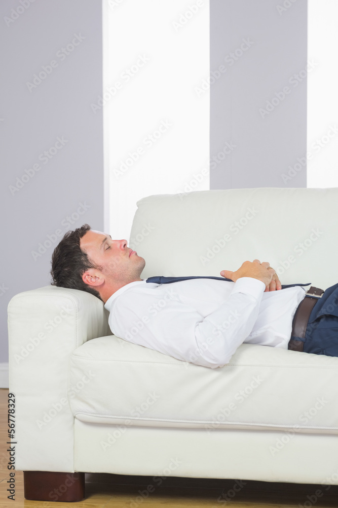 Peaceful handsome businessman lying on couch Peaceful handsome businessman lying on couch