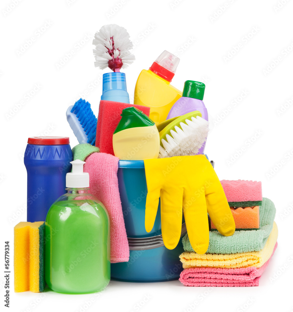 Items for cleaning isolated on white background Items for cleaning isolated on white background