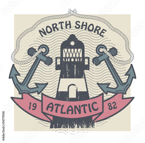 Stamp with lighthouse and the words North Shore, Atlantic