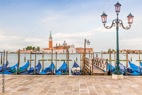 gondola boats and San Giorgio church, Venice