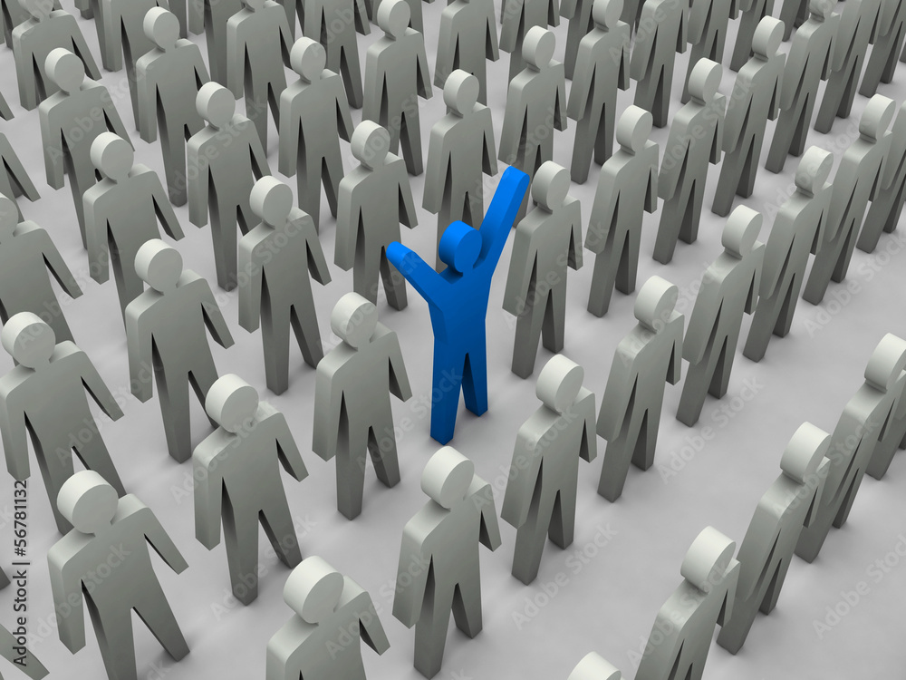 Fototapeta premium Unique person in crowd. Concept 3D illustration