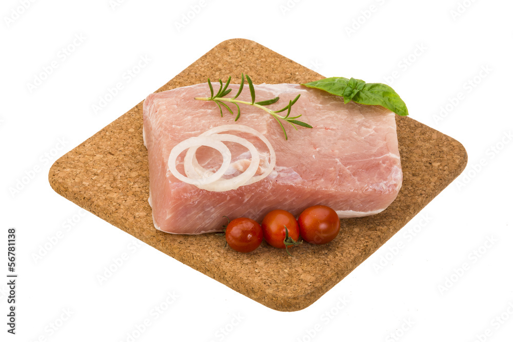 Raw pork with onion, basil and rosemary Raw pork with onion, basil and rosemary