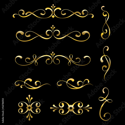 Gold decorative elements and ornaments