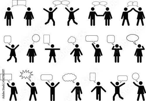Set of people talking illustrated on white background
