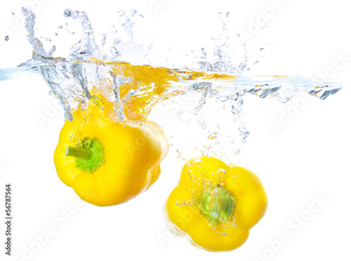 Juisy peppers under water. Healthy and tasty food