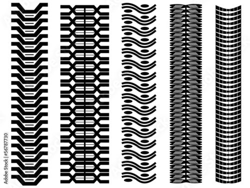 Set of tire tracks illustrated on white