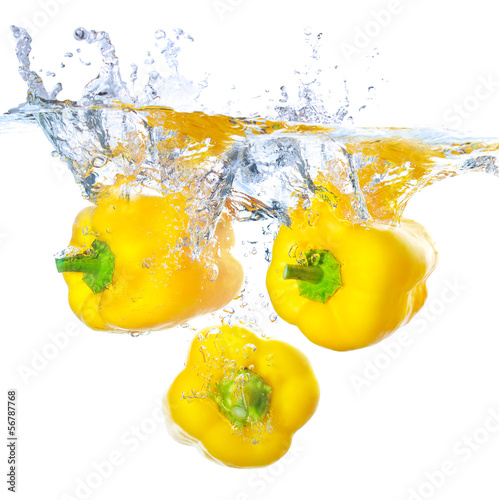 Juisy peppers under water. Healthy and tasty food