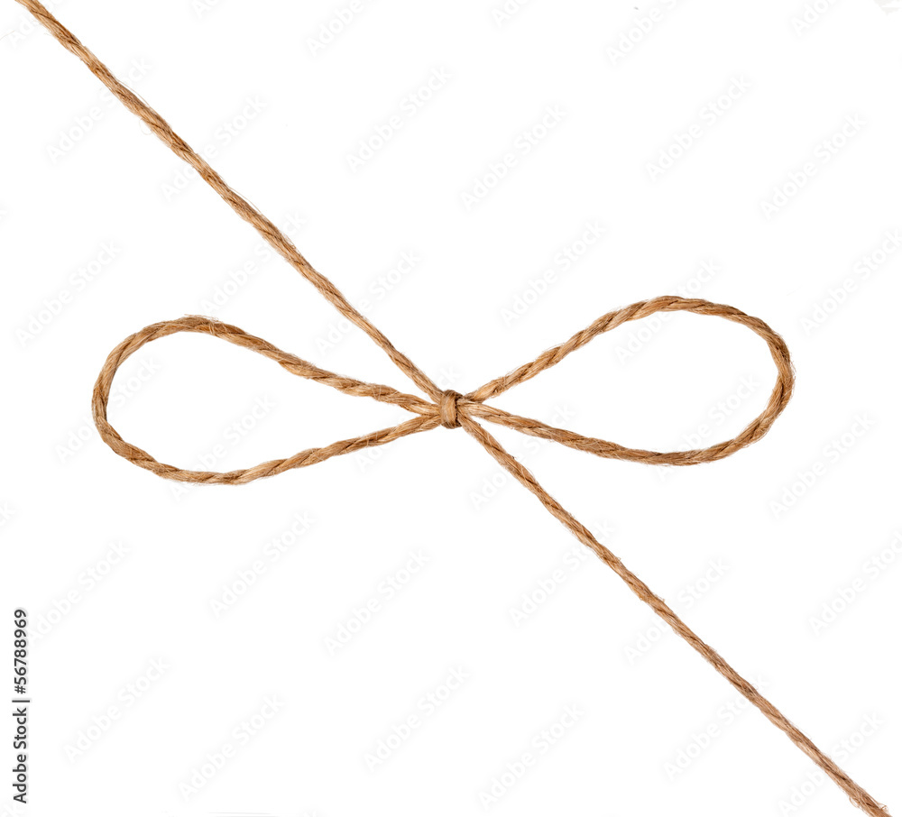 Rope and bow isolated on white background