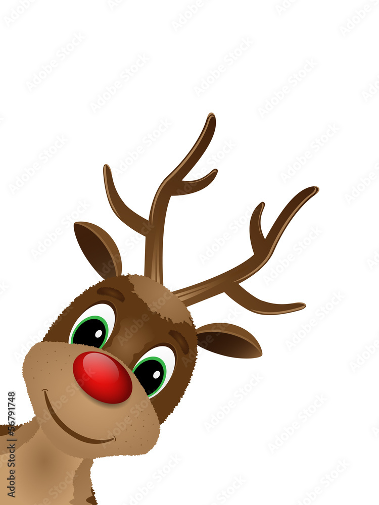 Reindeer with red nose. Vector illustration.