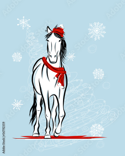 Santa horse sketch for your design. Symbol of 2014 year