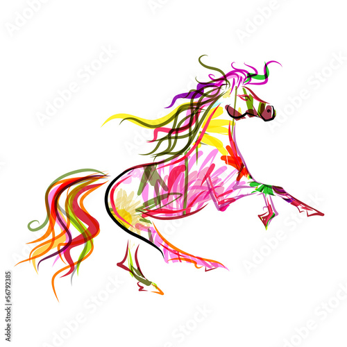 Horse sketch colorful for your design. Symbol of 2014 year