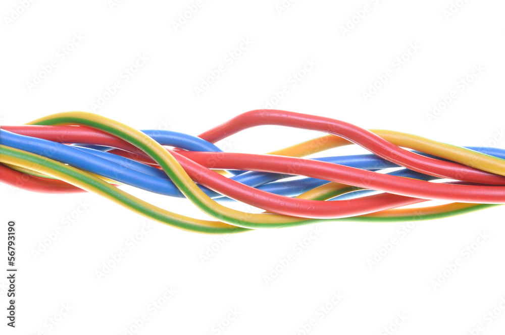 Colorful electric wires isolated on white background Colorful electric wires isolated on white background