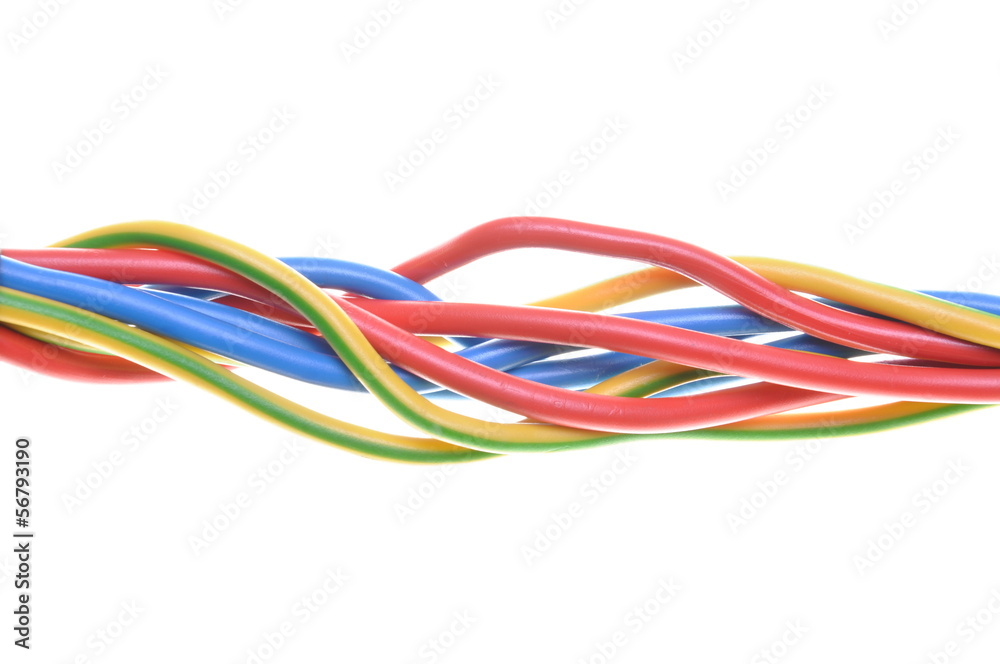 Colorful electric wires isolated on white background