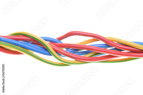 Colorful electric wires isolated on white background