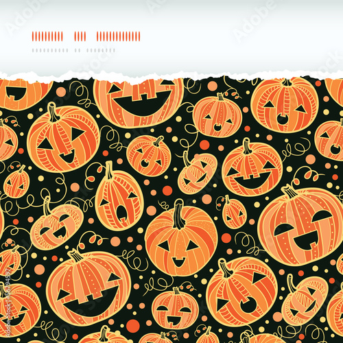 vector Halloween pumpkins horizontal torn frame seamless pattern