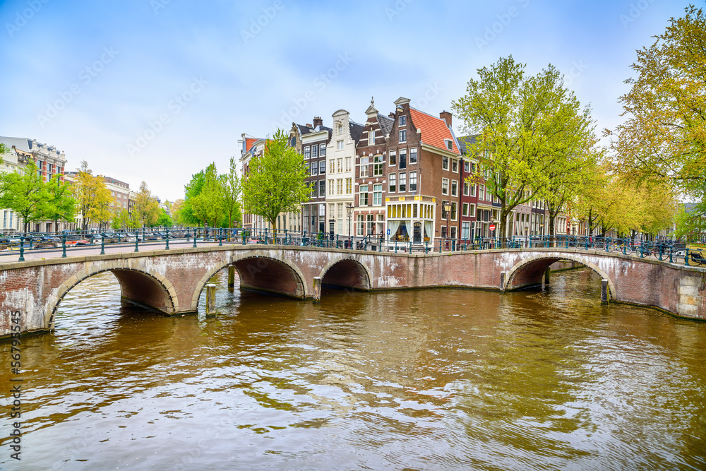 Amsterdam. Bridge and water canal. Holland or Netherlands.
