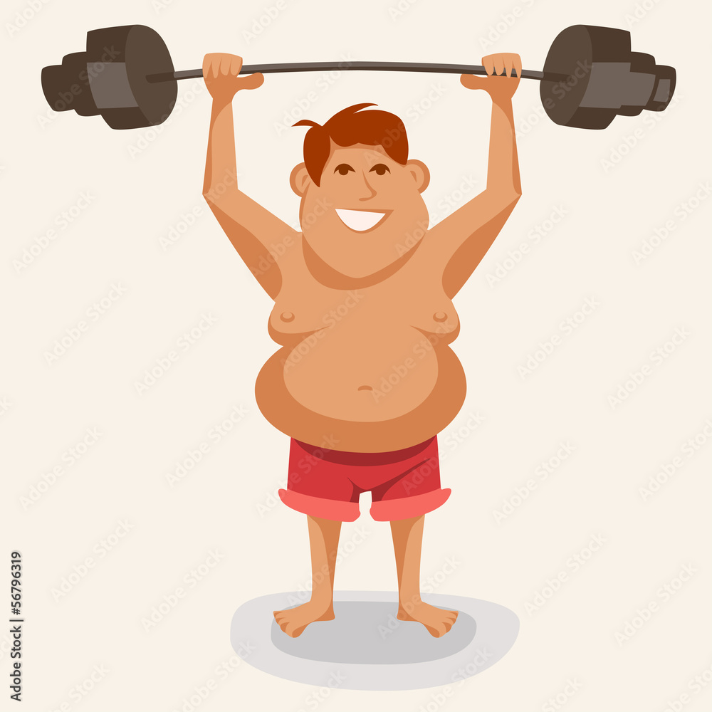 Obraz premium illustration of an athlete lifting a weight, fat man