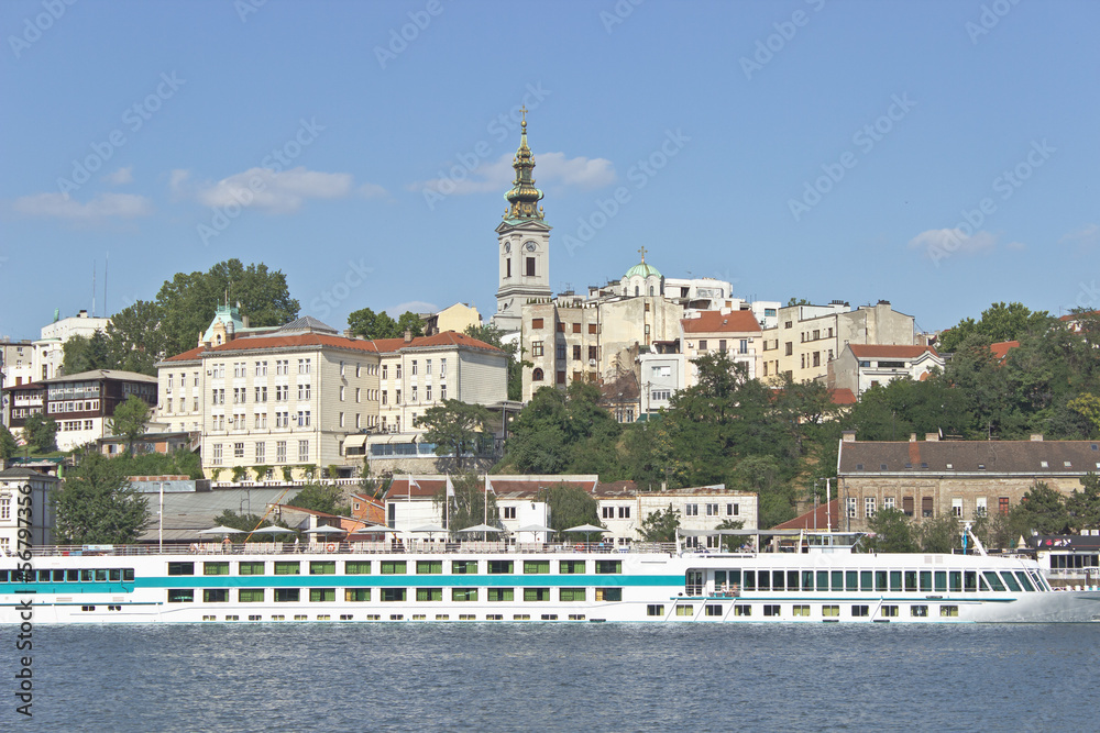 Belgrade river harbour and old town