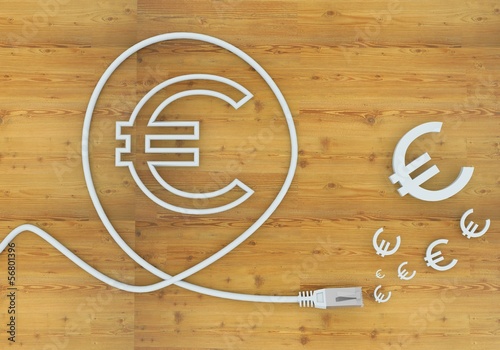 Illustration of a wooden Euro icon formed by an cable