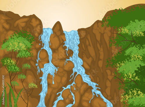 Beautiful waterfall in nature landscape background