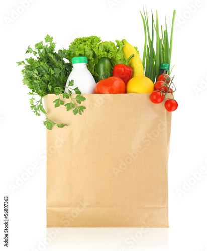 Fresh healthy groceries in a paper bag