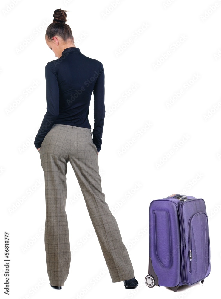 traveling sad young woman with suitcas . traveling sad young woman with suitcas .