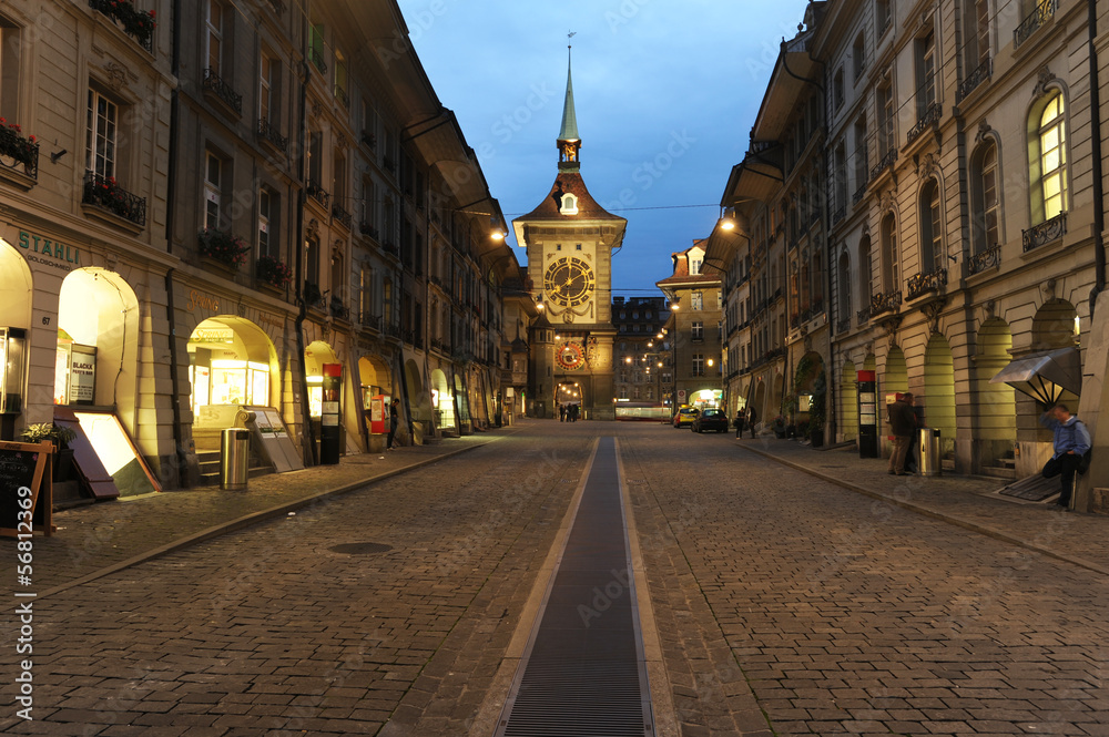 Alley to clock tower at Bern on Switzerland