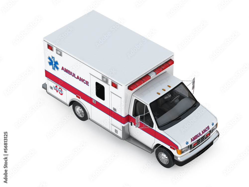 Ambulance Car Isolated on White Background. Isometric Front View Ambulance Car Isolated on White Background. Isometric Front View