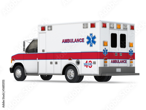 Ambulance Car Isolated on White. Back Perspective View